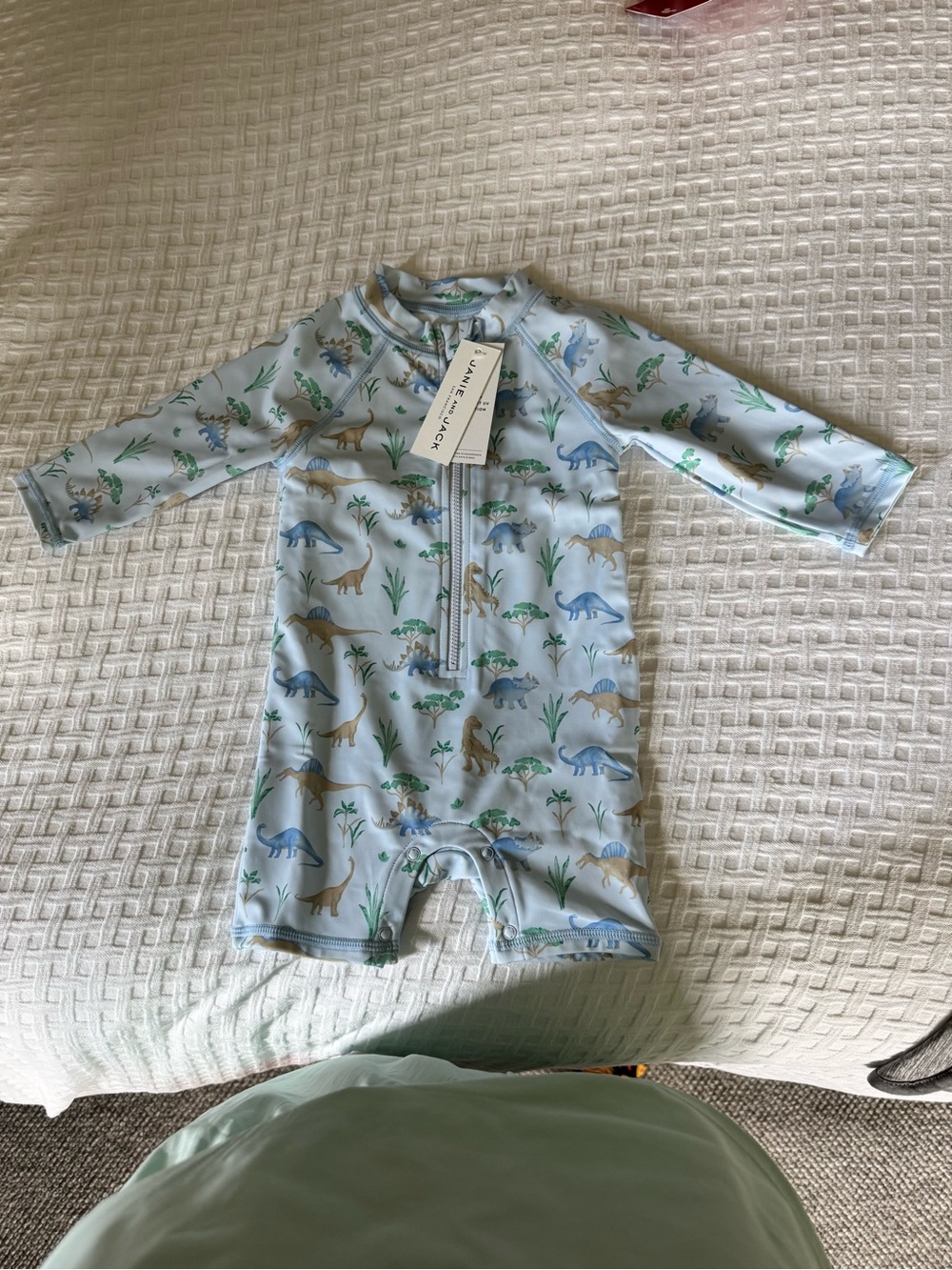 Janie and Jack Light Blue Baby Dino Rash Guard Romper